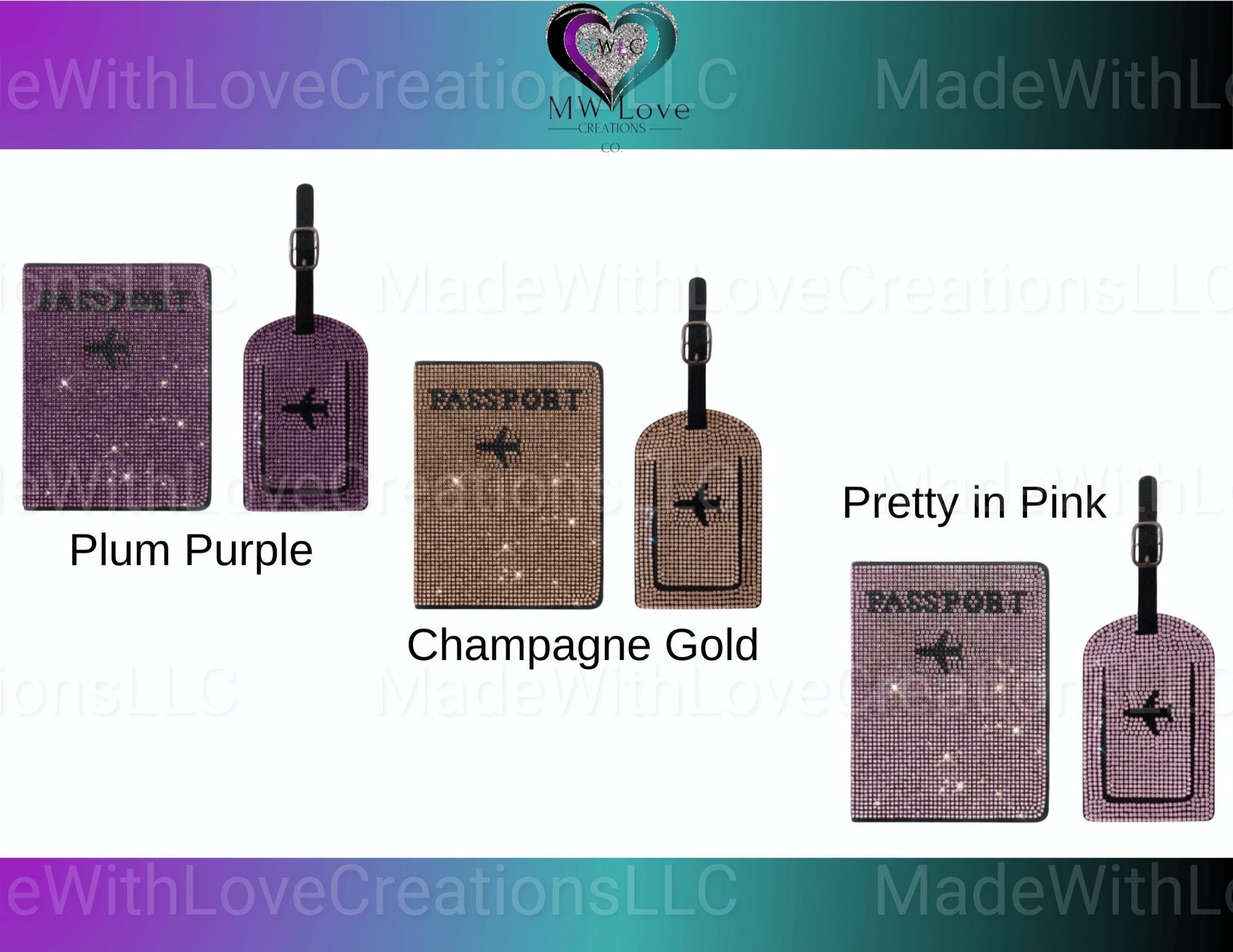 Rhinestone Encrusted Passport Holder & Luggage Tag Set