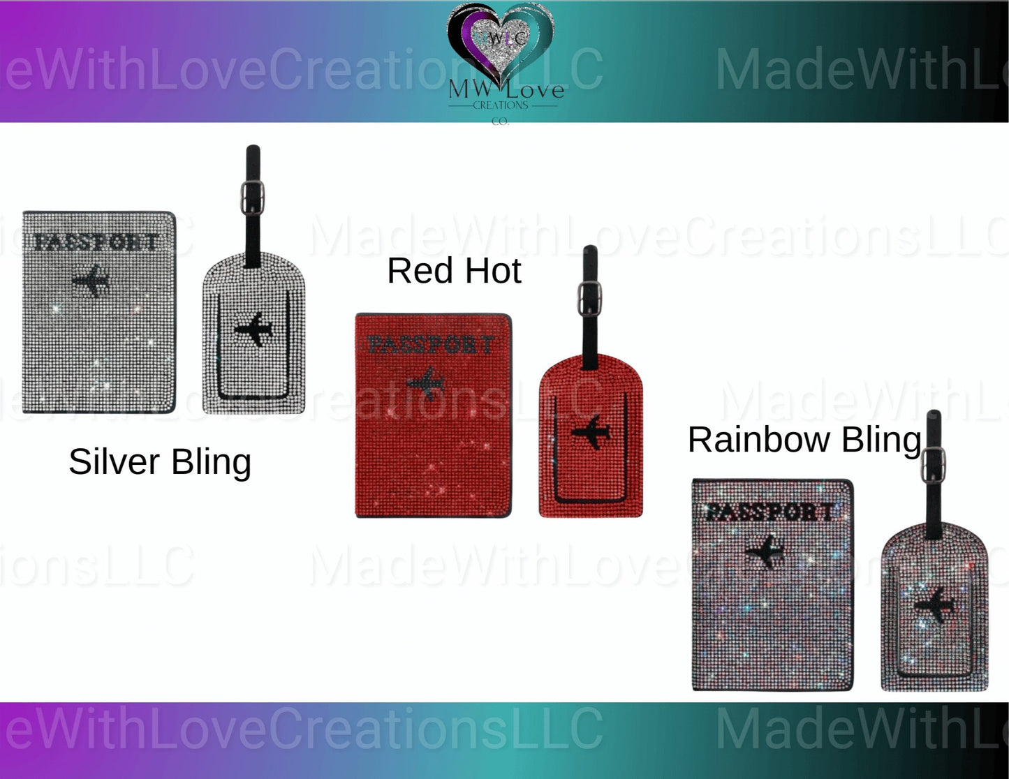 Rhinestone Encrusted Passport Holder & Luggage Tag Set