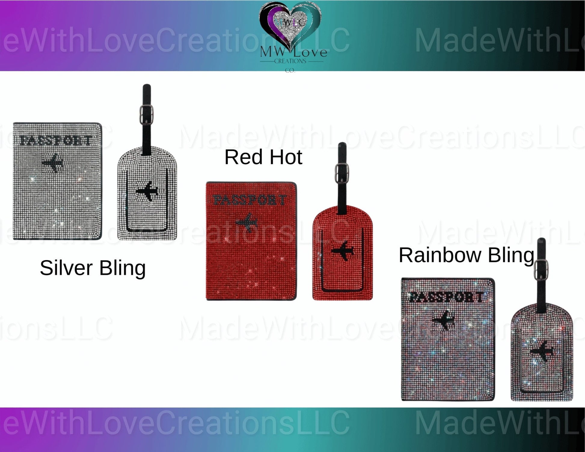 Rhinestone Encrusted Passport Holder & Luggage Tag Set