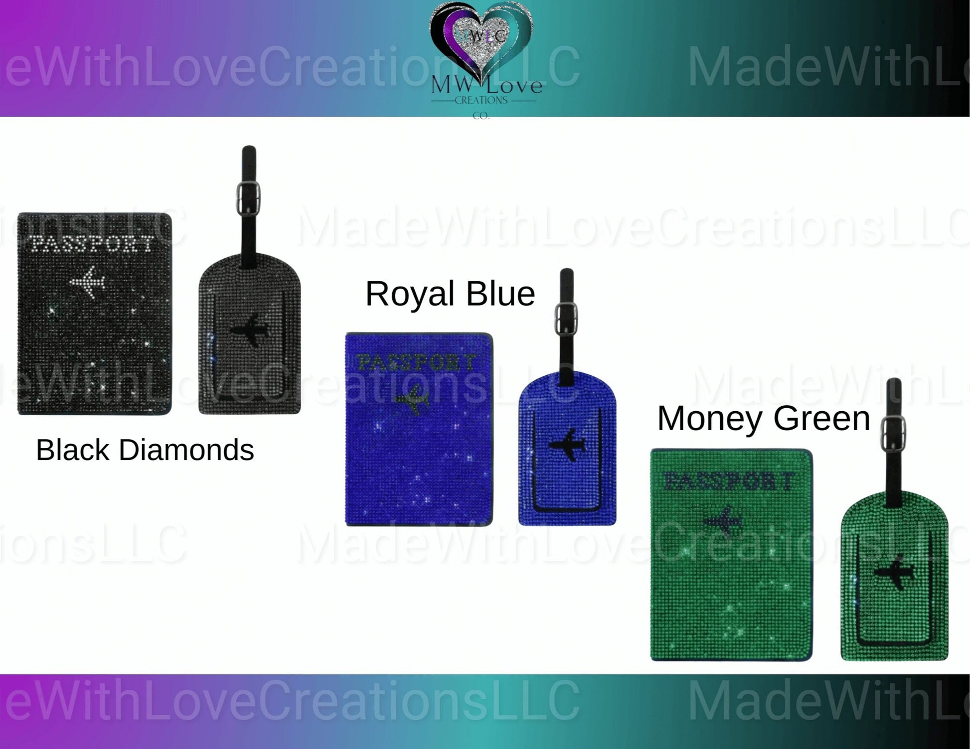 Rhinestone Encrusted Passport Holder & Luggage Tag Set