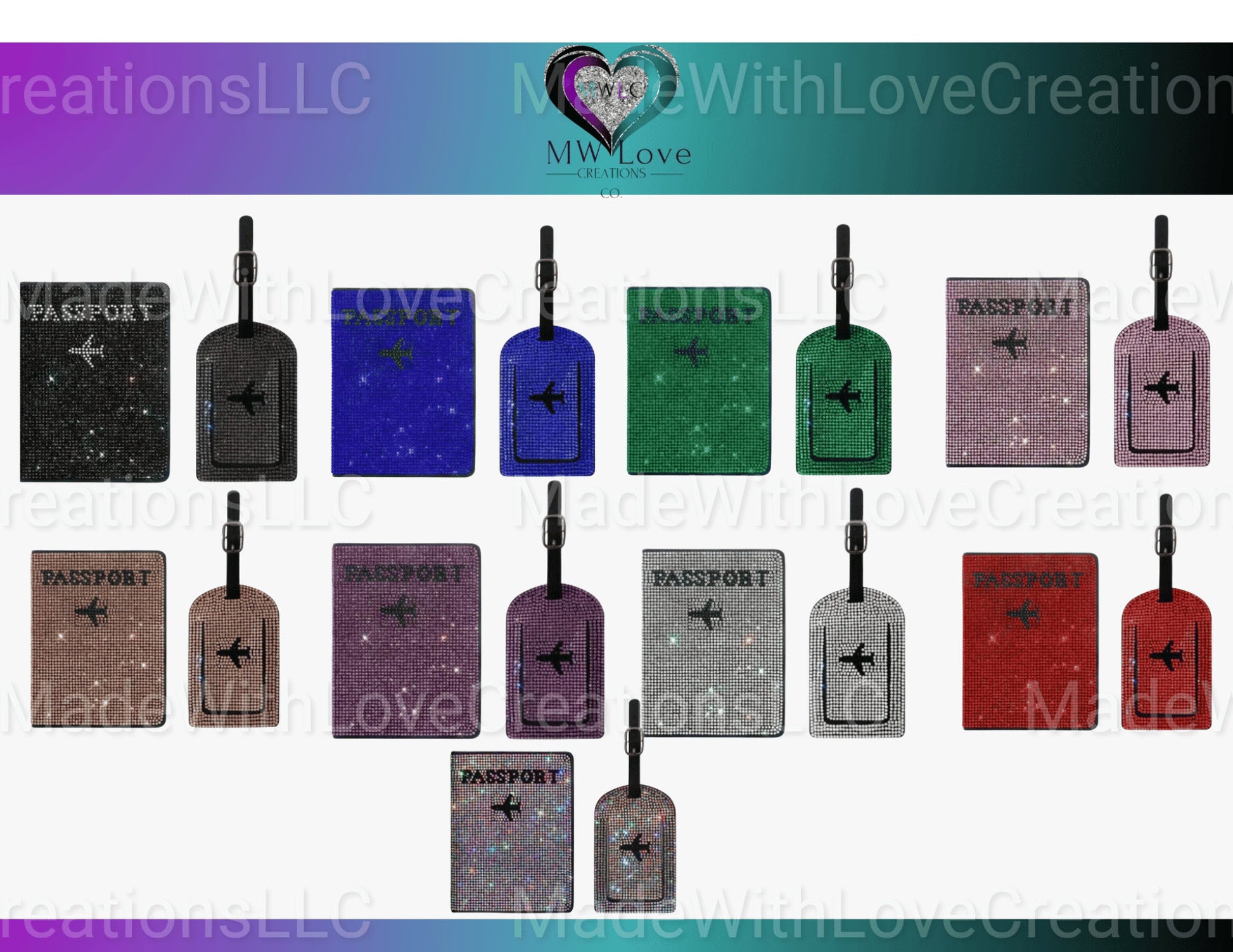 Rhinestone Encrusted Passport Holder & Luggage Tag Set