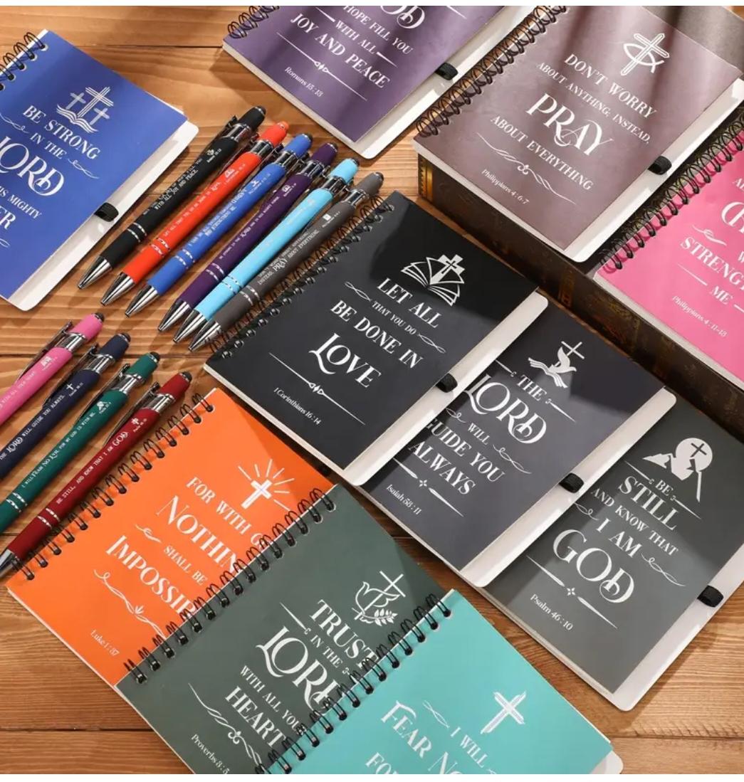 Inspirational Scripture Notepad & Pen Sets, Christian Spiral Bible Notebook, Note Taking, Bible Study Journal, Christian Gift Sets