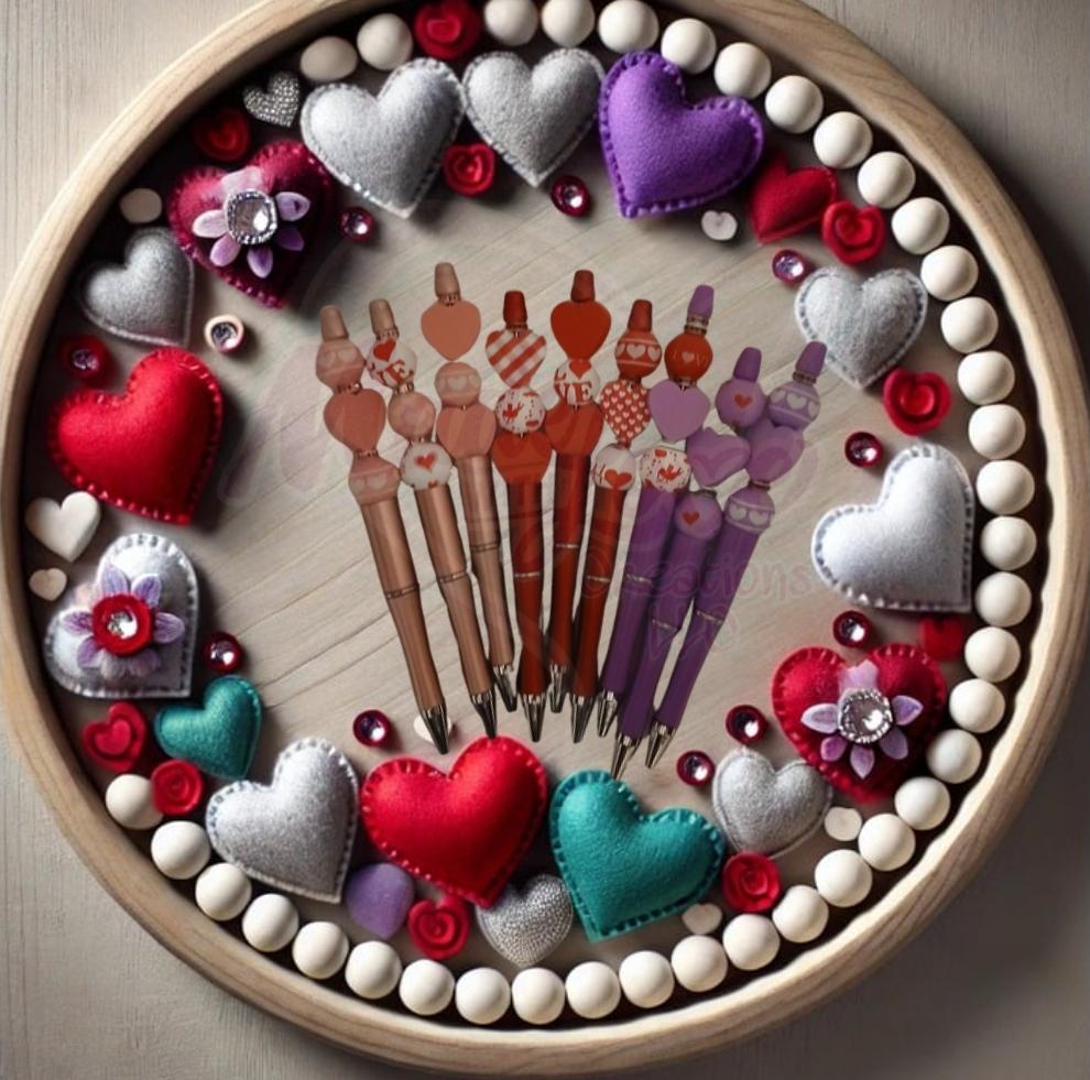 Handmade Beaded Valentine's Day Pens, Unique Stationery in Purple, Pink and Red,Perfect Valentine's Day Gift for Loved Ones