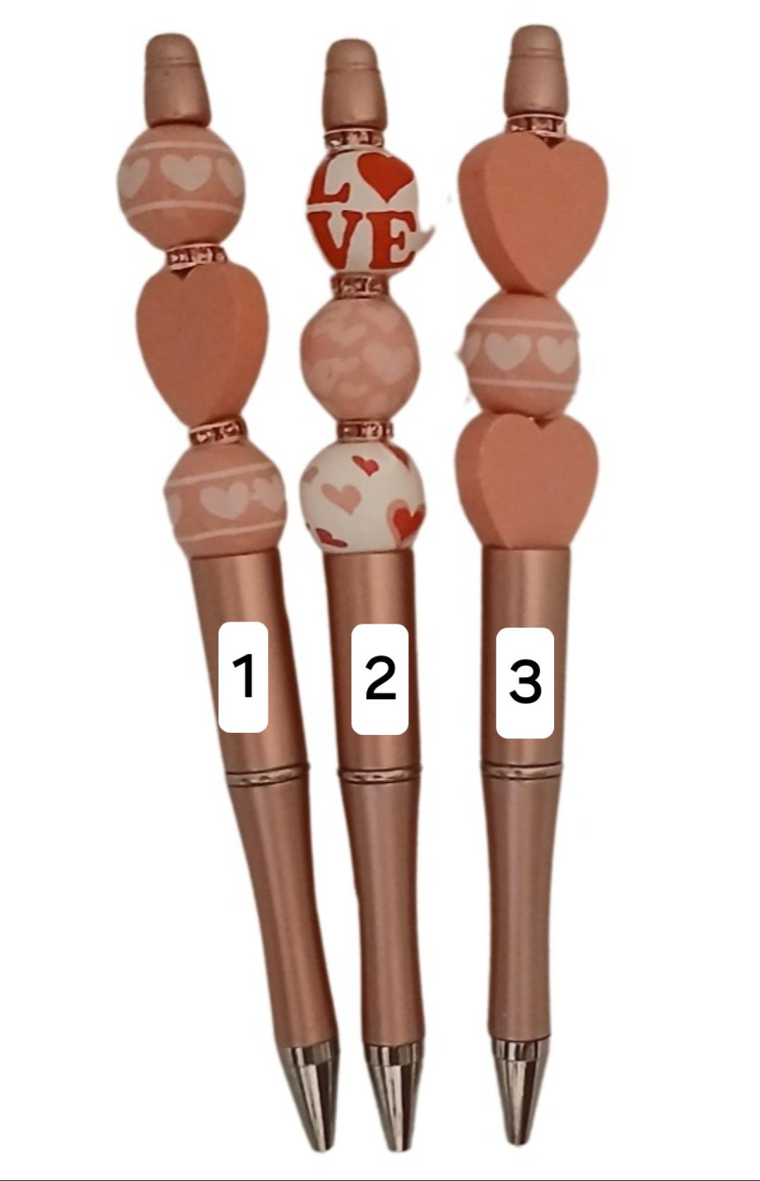 Handmade Beaded Valentine's Day Pens, Unique Stationery in Purple, Pink and Red,Perfect Valentine's Day Gift for Loved Ones