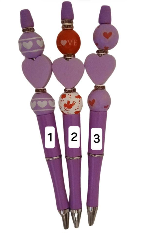 Handmade Beaded Valentine's Day Pens, Unique Stationery in Purple, Pink and Red,Perfect Valentine's Day Gift for Loved Ones