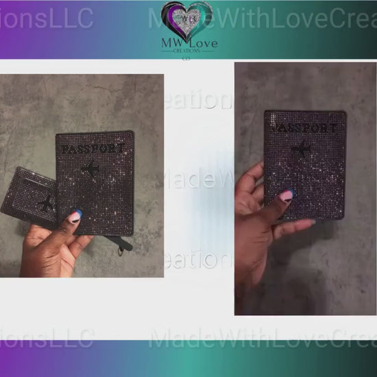 Rhinestone Encrusted Passport Holder & Luggage Tag Set