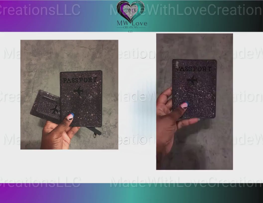 Rhinestone Encrusted Passport Holder & Luggage Tag Set